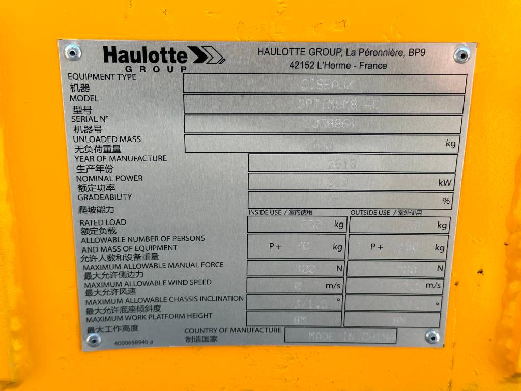 Haulotte OPTIMUM 8 Plataformas tijera