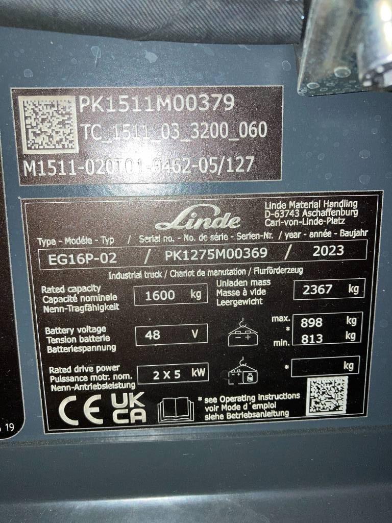 Linde EG16P/1275-02 Elektriniai šakiniai krautuvai