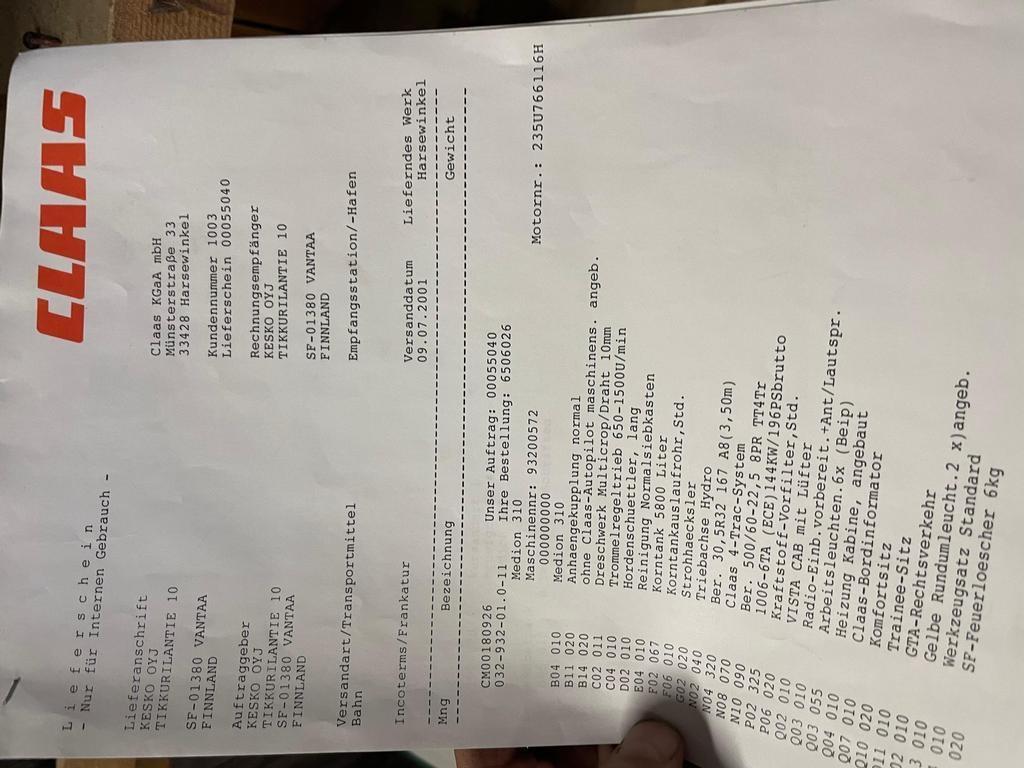 CLAAS MEDION 310 Combine harvesters